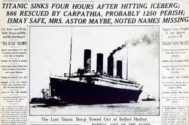 Une de Journal le jour après le naufrage